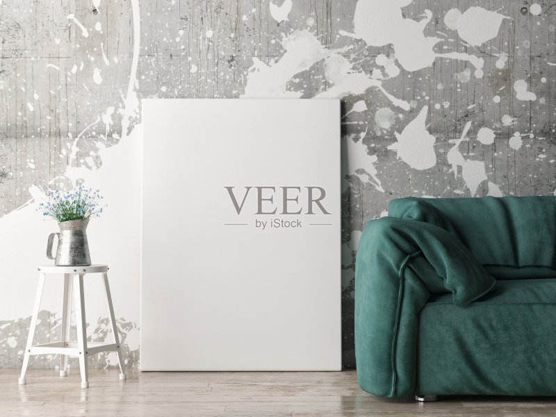 用绿色沙发模拟海报正版图片素材