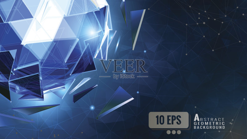 在深蓝色BG上发光的多边形球体正版插画素材