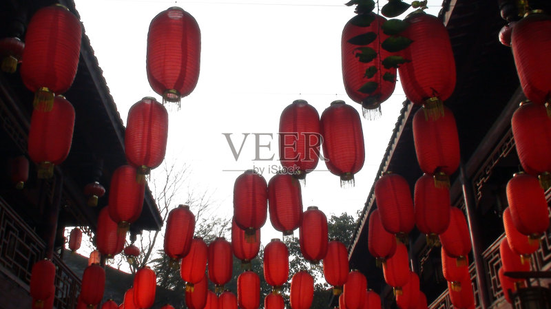 在中国四川省看中国灯笼。亚洲正版图片素材