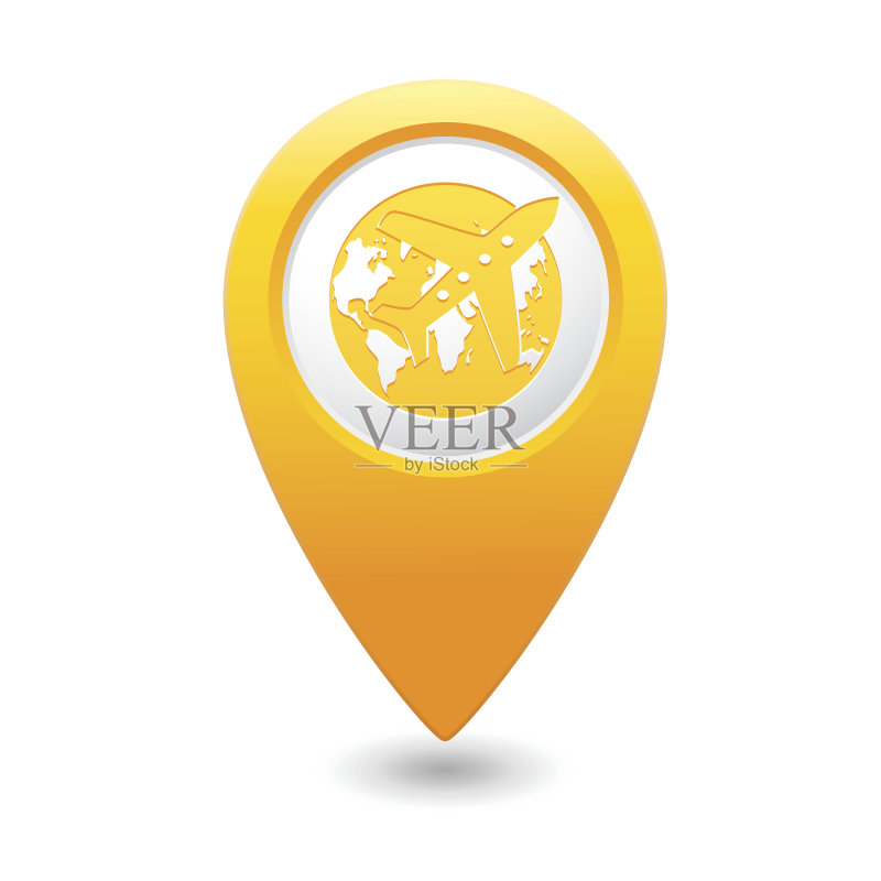 带有飞机和地球图标的地图指针图标素材