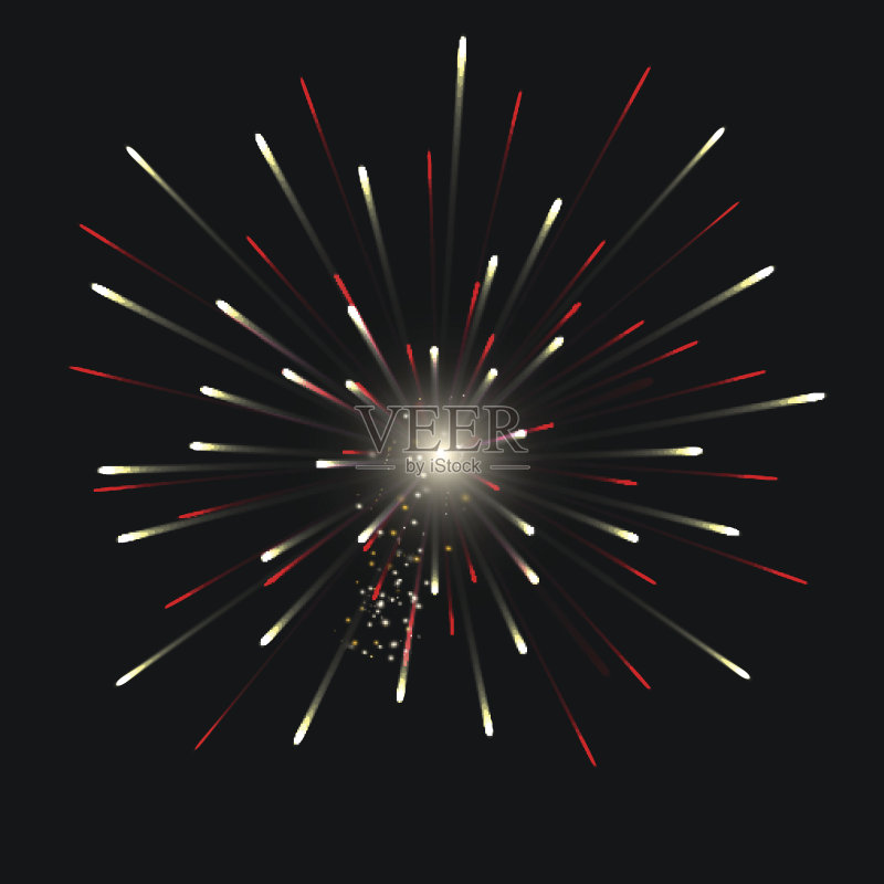 喜庆的金色烟花礼炮在透明的背景上爆裂。矢量图正版插画素材