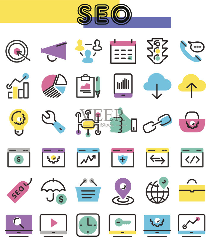 SEO细线条线性图标图标素材