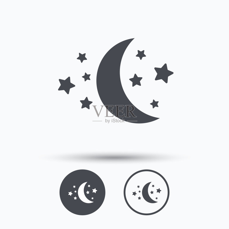 月亮和星星图标，夜间睡眠标志图标素材