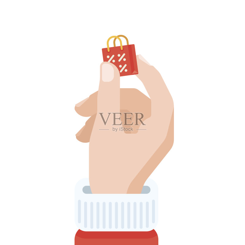 圣诞老人的手握购物袋在平面设计风格正版插画素材