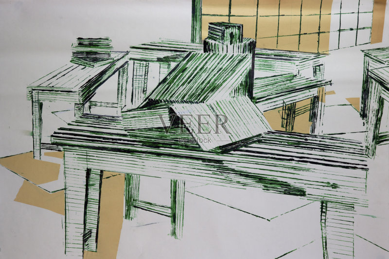 混合媒介的静物画正版插画素材