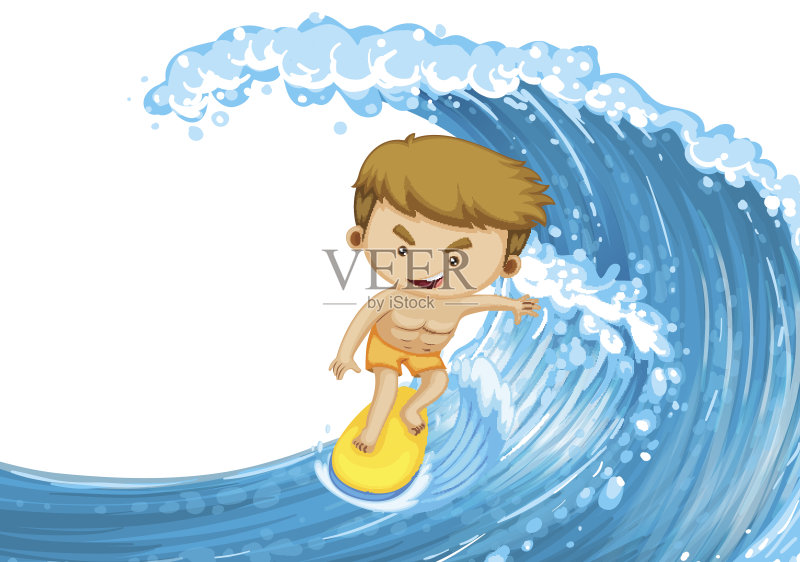 人在大浪上冲浪正版插画素材