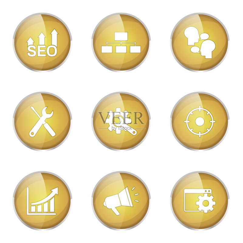 SEO互联网黄色矢量按钮图标设计集5图标素材