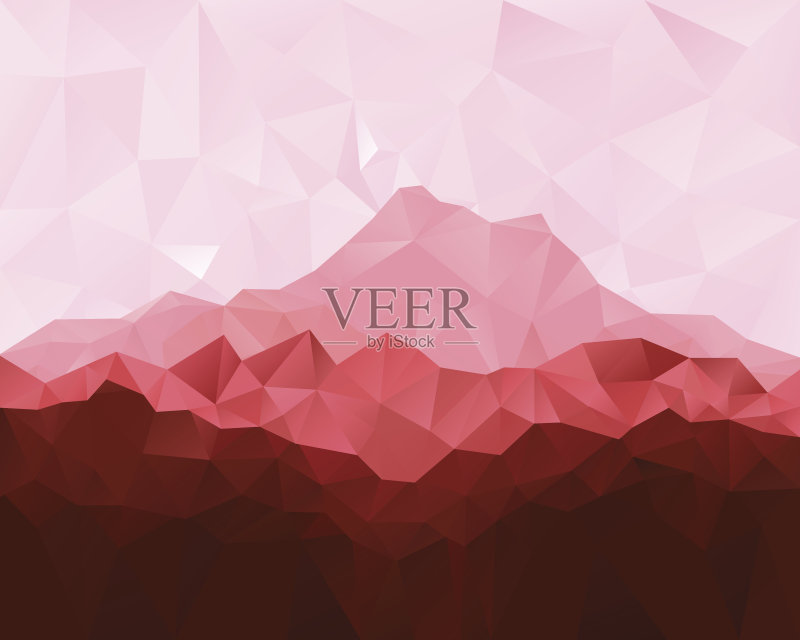 低多边形几何背景与红色山脉正版插画素材