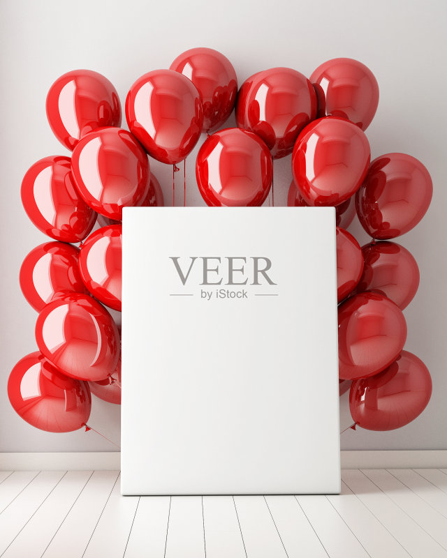 模拟海报在室内背景与红色气球正版图片素材