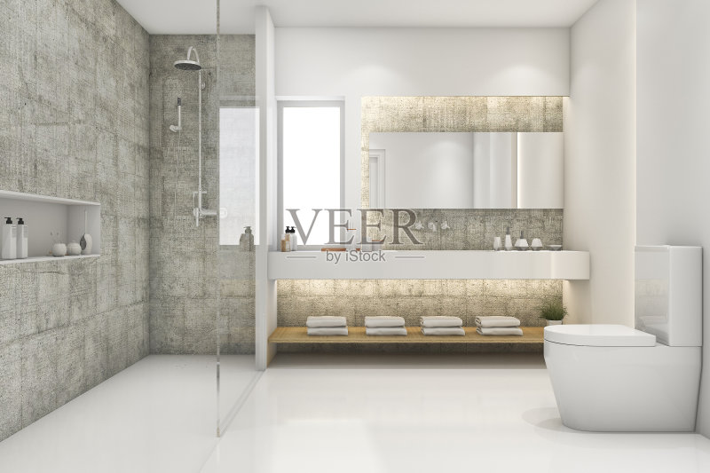 3d渲染现代阁楼和豪华浴室正版图片素材