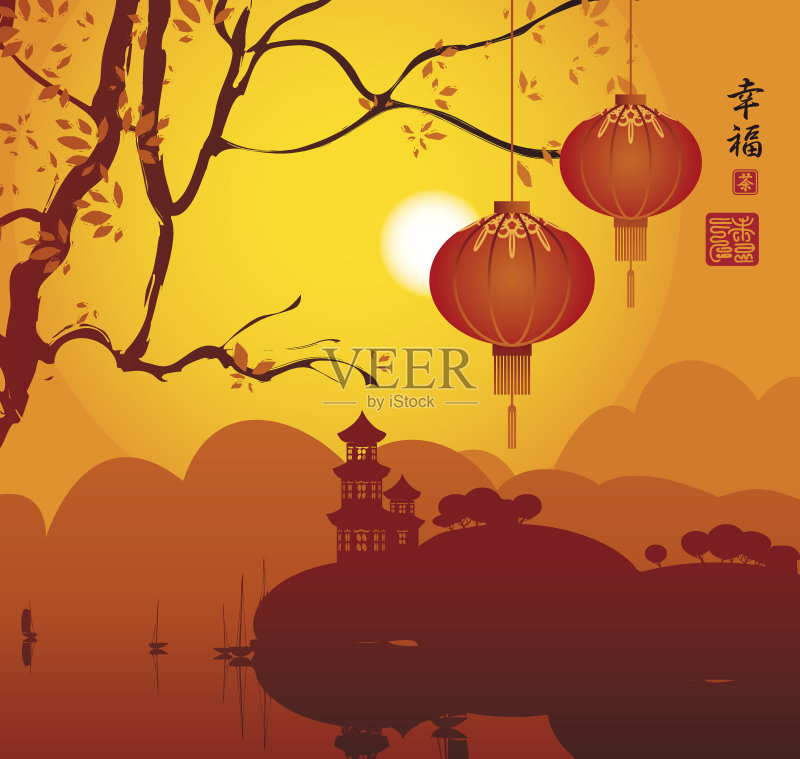 中国灯笼正版插画素材