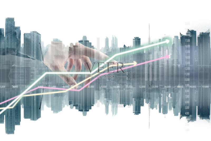 双曝光城市和图形与手正版图片素材