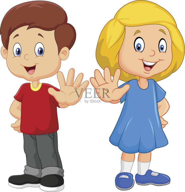 卡通小孩正在展示一个停止标志正版插画素材