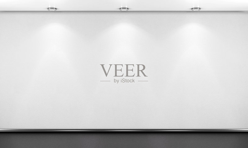 空的白色墙壁与照明。3 d渲染图像。正版图片素材