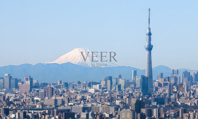 东京市景与东京天空树和富士山正版图片素材