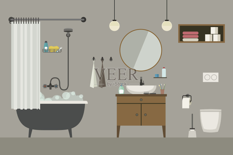 浴室内部有家具。正版插画素材