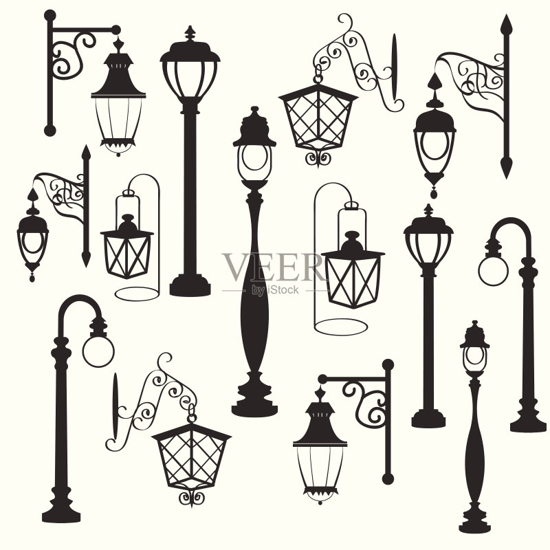 复古和现代的路灯正版元素素材