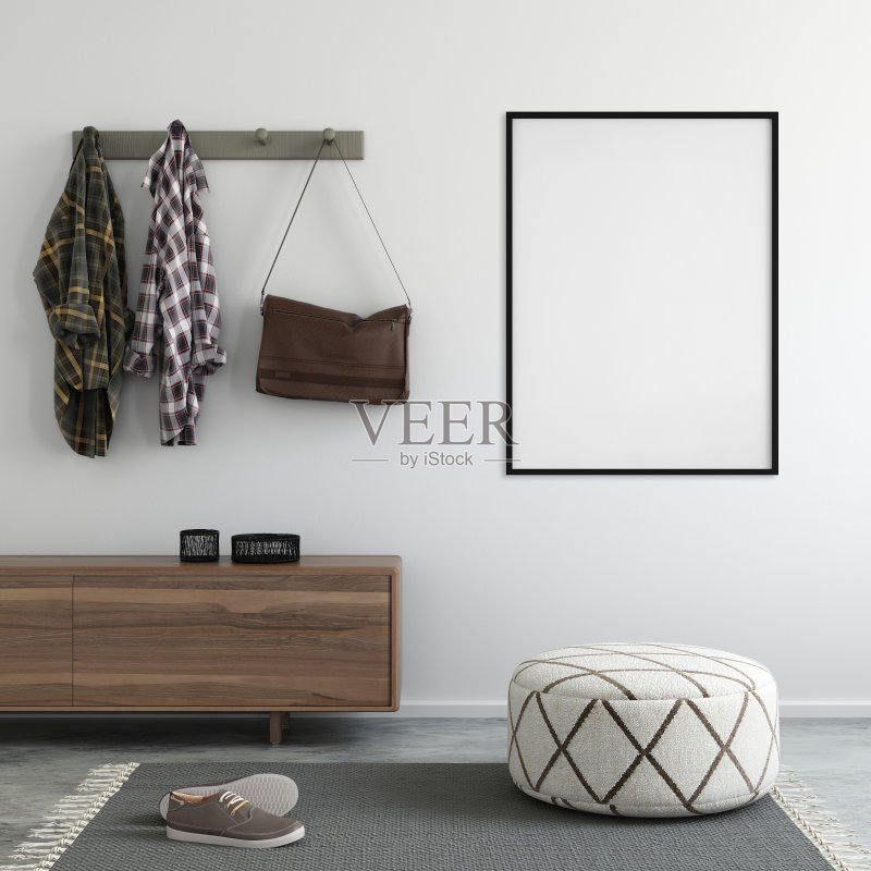 室内阁楼入口与海报框架模板正版图片素材