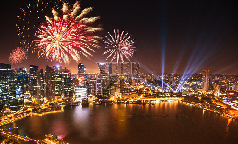 新加坡天际线和滨海湾鸟瞰图正版图片素材