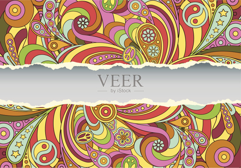 彩色复古迷幻插图背景正版插画素材