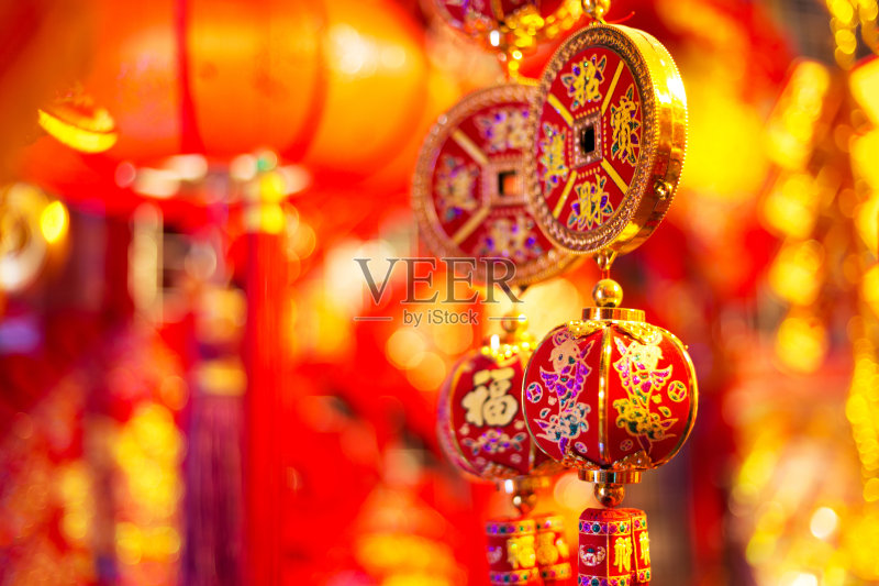 红色的烟花和灯笼正版图片素材