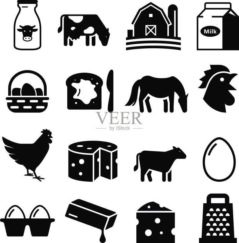乳制品和鸡蛋图标-黑色系列图标素材