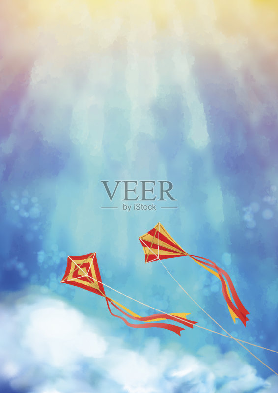 蓝天和风筝正版插画素材