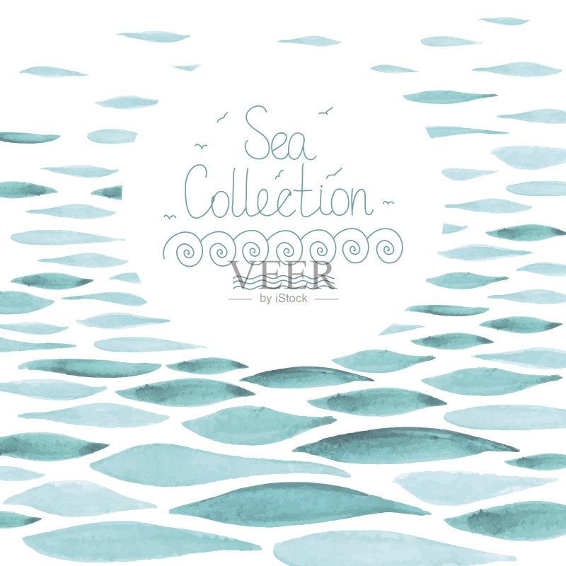 水彩海洋背景正版插画素材