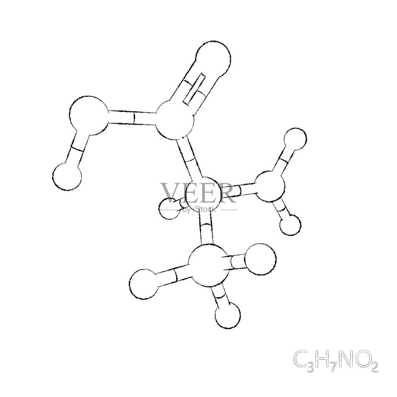 丙氨酸分子模型。孤立在白色背景上。示意图说明。正版元素素材