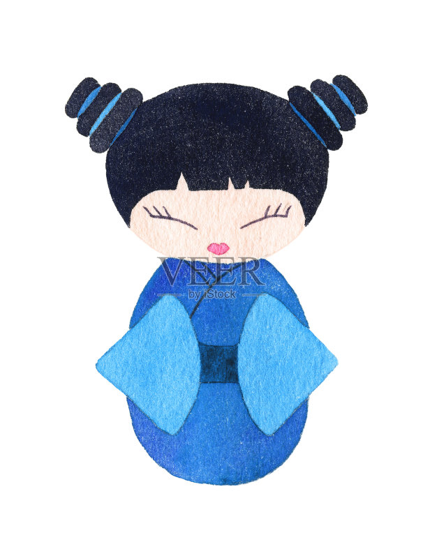 水彩小木偶娃娃正版插画素材