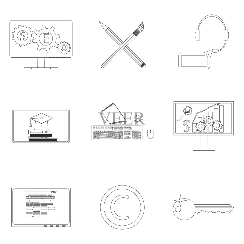 SEO线性图标集图标素材