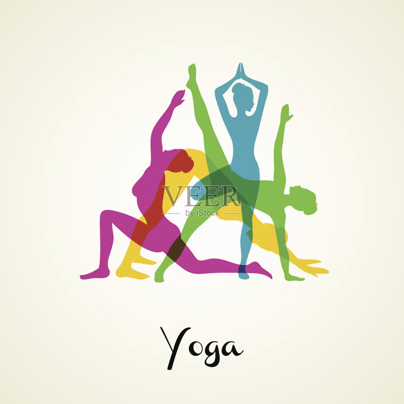 瑜伽姿势的剪影正版插画素材