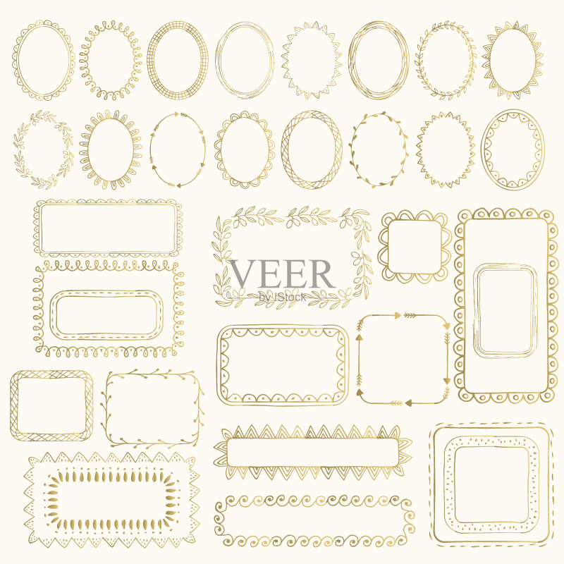 一套手绘金框架。正版元素素材