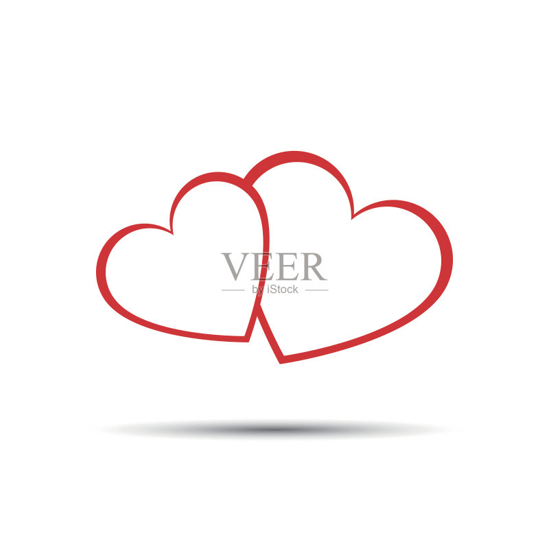 简单的两颗红心图标，情人节，矢量插图正版插画素材