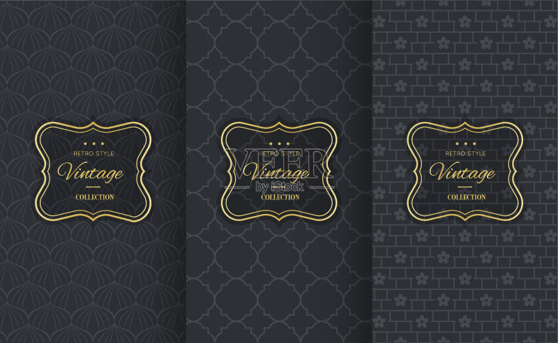 黑色背景上的金色复古图案正版模板素材