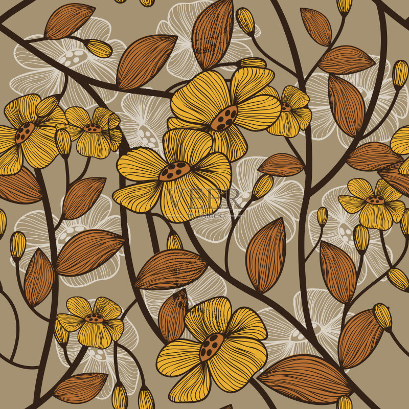 花的无缝模式背景正版插画素材