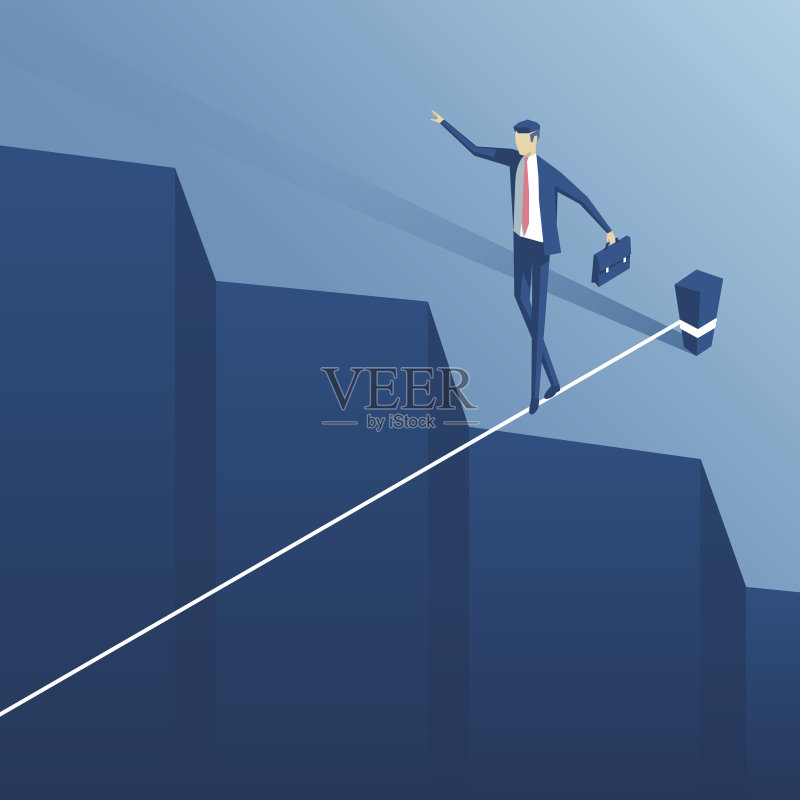 深渊上的走钢丝者插画图片素材