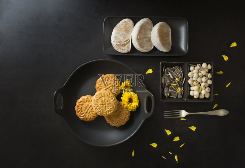 中秋节的食品和饮料。正版图片素材