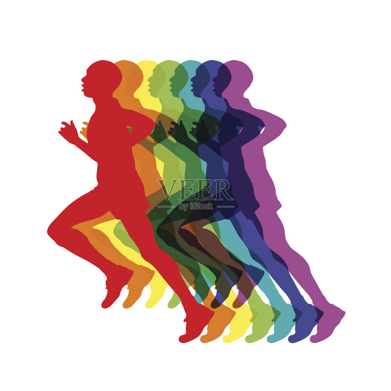 向量抽象多彩的男子跑步，马拉松正版插画素材