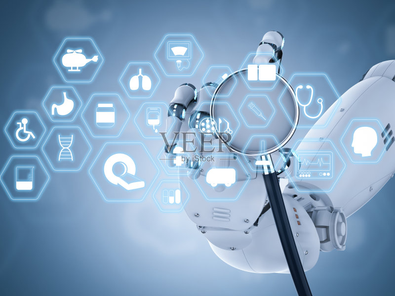 机器人手持听诊器的医疗接口正版图片素材