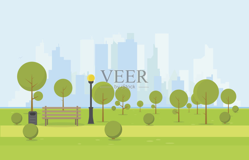 木公园的长椅上正版插画素材