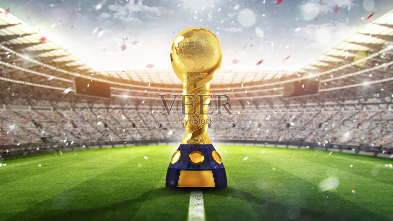 联合会杯。金球奖形式的金杯。2017. 三维渲染正版图片素材