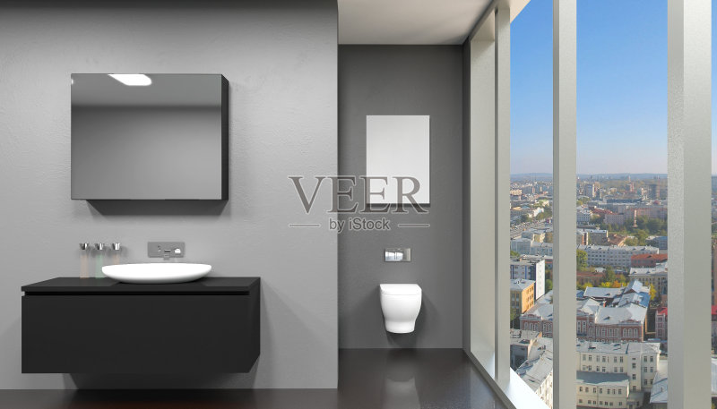 现代浴室的pano室内，3D渲染正版图片素材