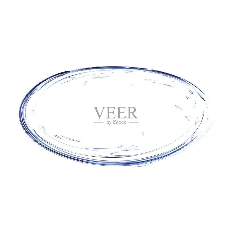 水花圆形与水滴从顶视图孤立的白色。使用梯度网格创建的3d插图矢量。蓝色水表面背景。正版元素素材