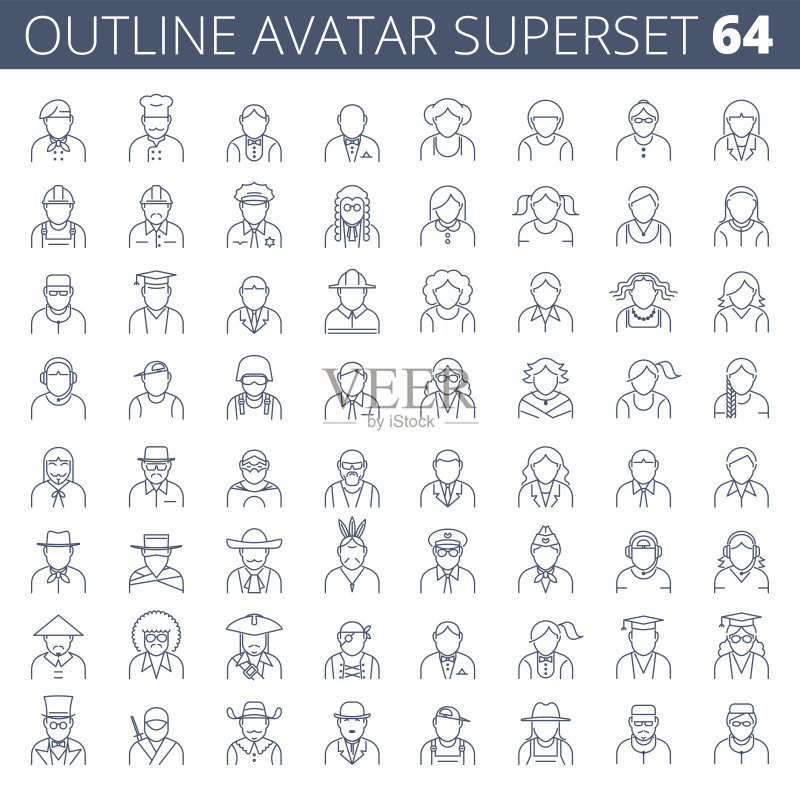 商务、办公、职业、职业矢量线化身集。正版元素素材