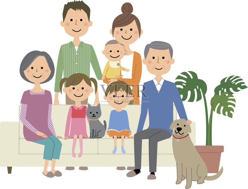 家人在沙发上休息正版插画素材