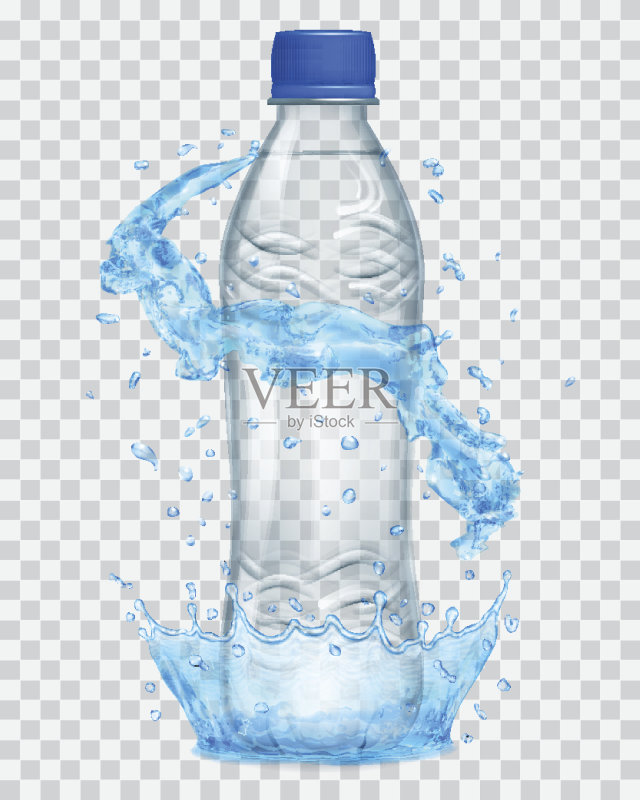 透明塑料瓶带水冠和浅蓝色飞溅正版元素素材
