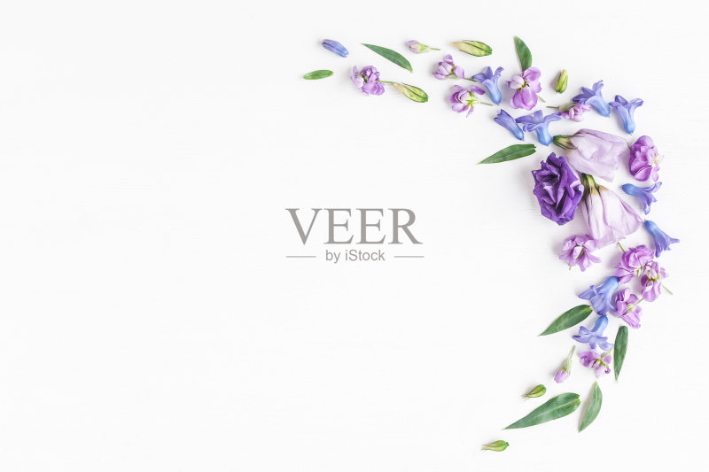 以白色为背景，以各种各样的花朵做成的框架正版图片素材