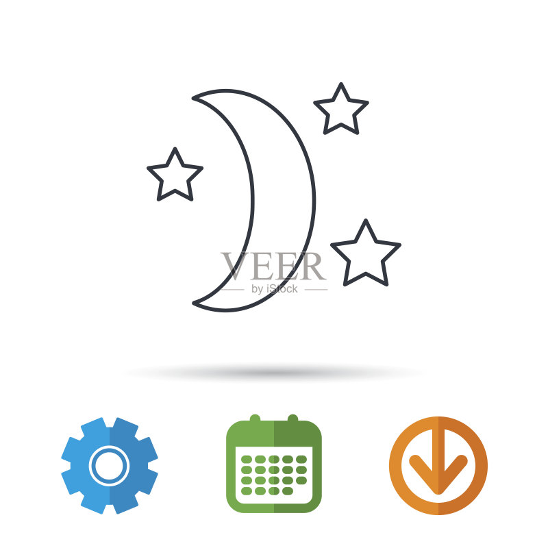 夜晚睡眠图标：月亮和星星图标素材