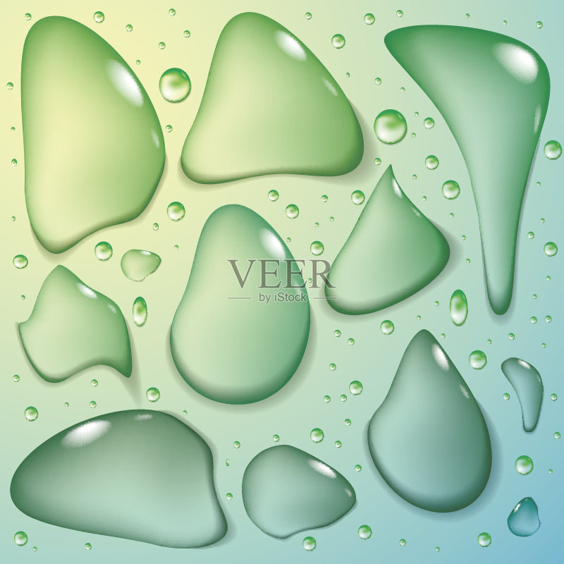 水滴。集。矢量图像上的绿色背景。正版元素素材